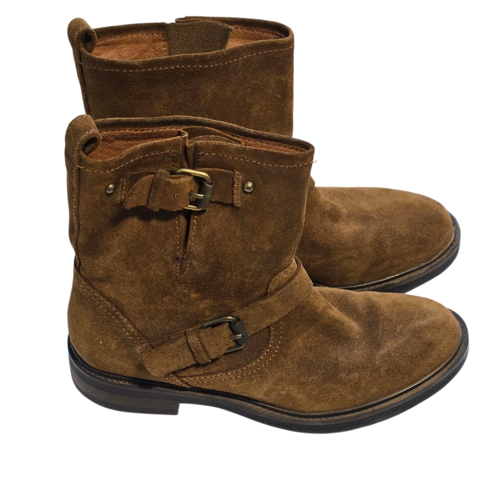 J. Crew Miller Brown Suede Boots Buckle Moto Biker Engineer 6.5B Pullon Like New - Picture 5 of 9